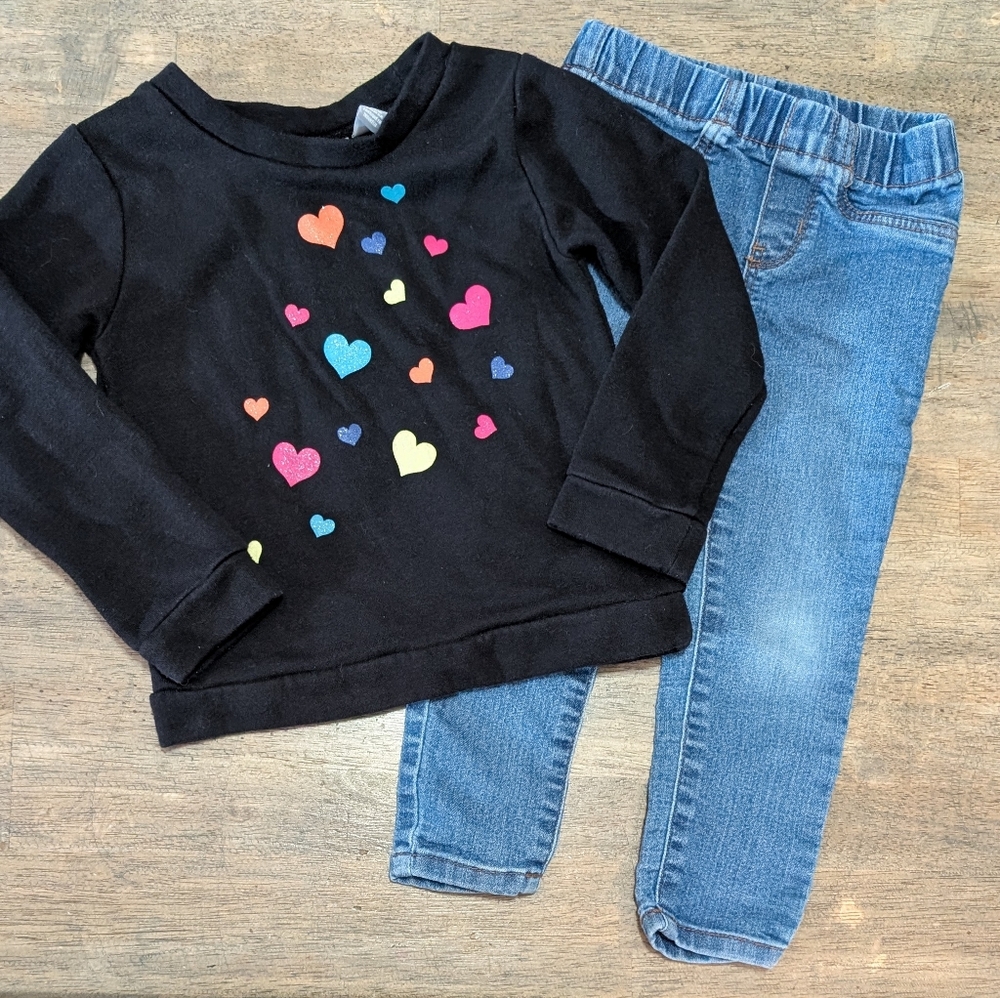 GUC Black Heart Print Sweatshirt & Jeans Set *M11